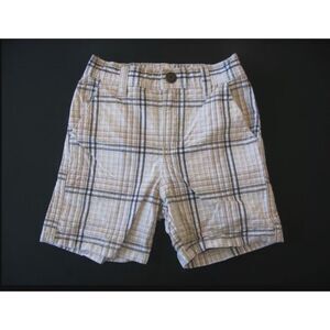 Gymboree boys tan brown cream grey plaid check pull on bermuda shorts 12-18 mo